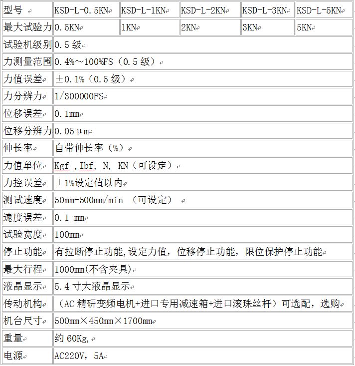 電子拉力試驗機參數